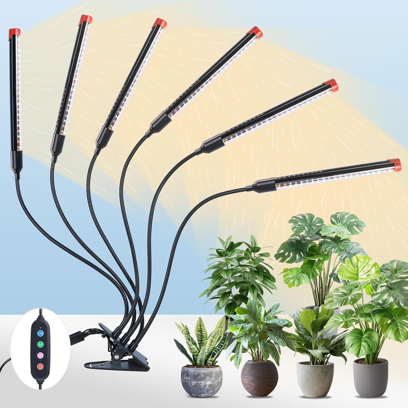 FECiDA GameChanger! 54W, NOT 15W, 6Head Strong Clip Grow Lights for Indoor Plants with Timer, Best Gift for Plants Lover, LED Plant Growing Lamp for Houseplants, Bonsai, Seed Starting, Seedlings, VEG, Flower - Image 1